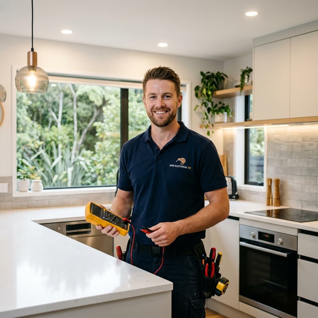 Electrician installing lighting Auckland home